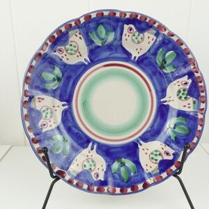 Solimene Vietri Blue Chicken Red Dots Hand Painted Plate Italy 8"